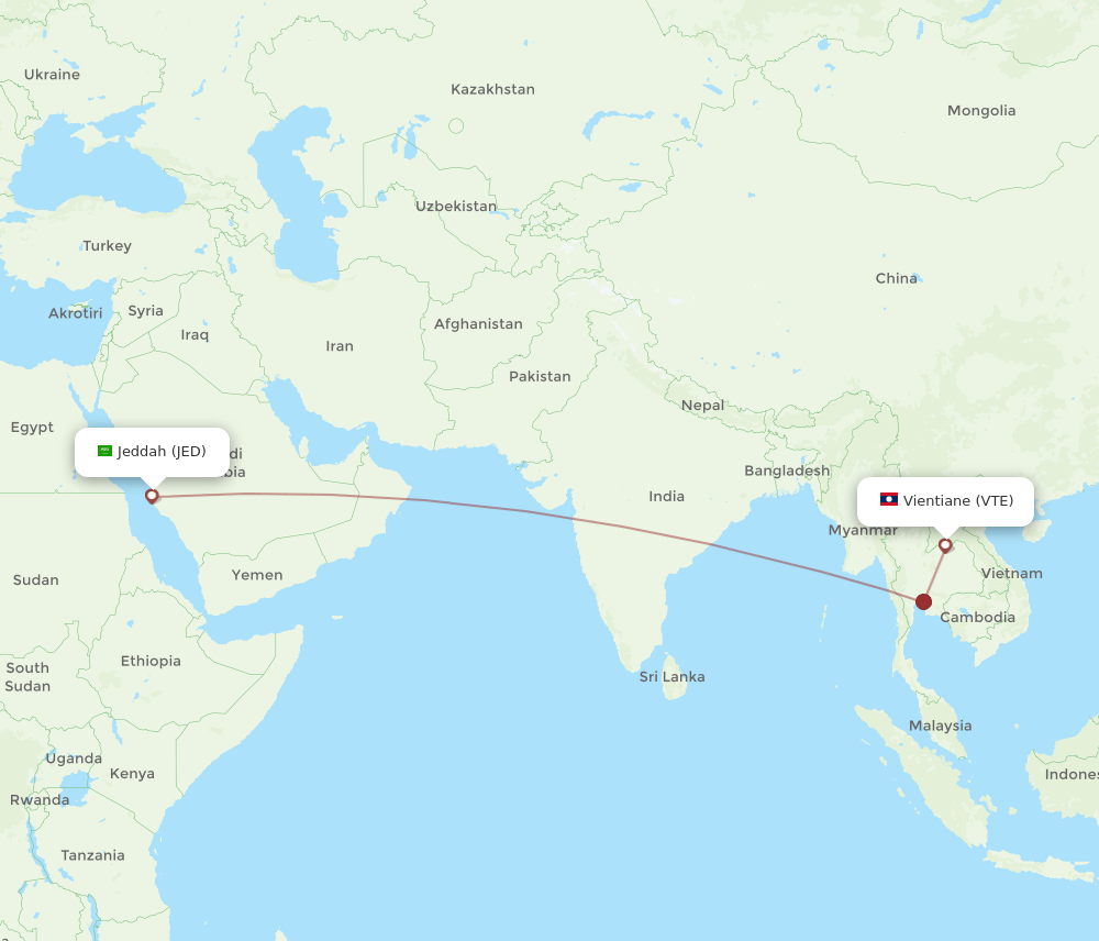 JED-VTE flight routes