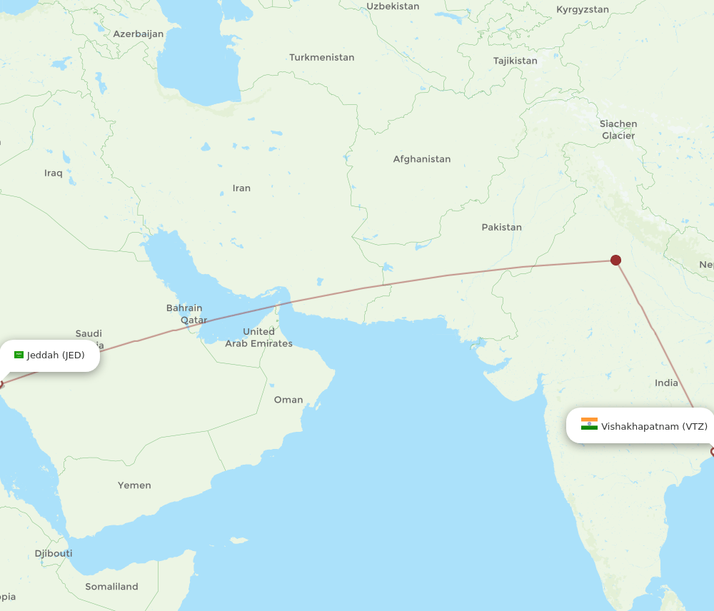 JED to VTZ flights and routes map