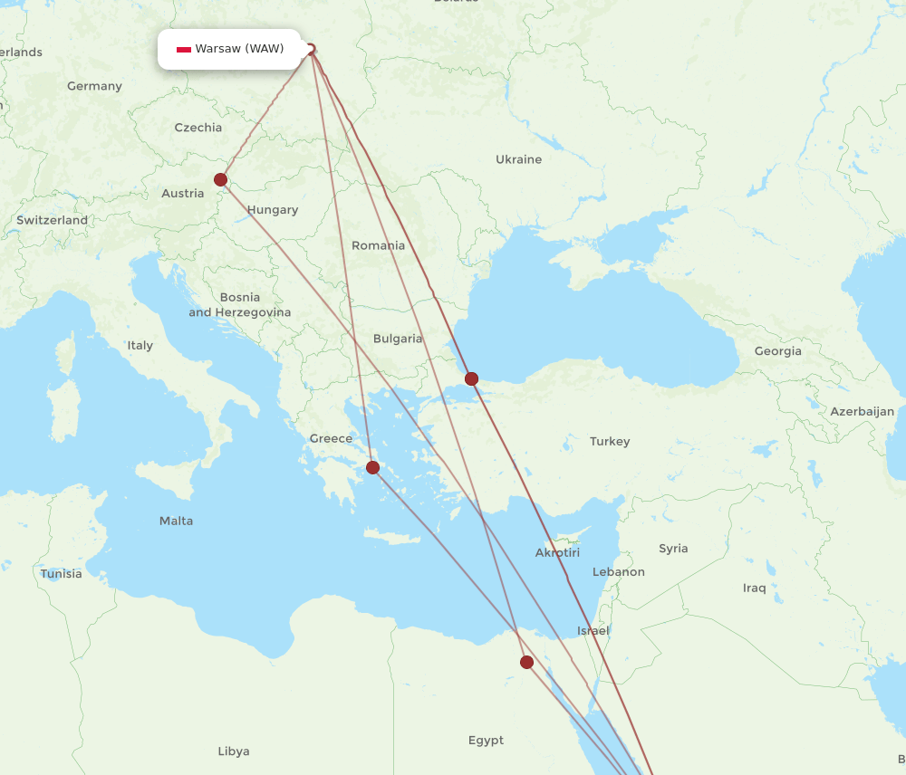 JED to WAW flights and routes map