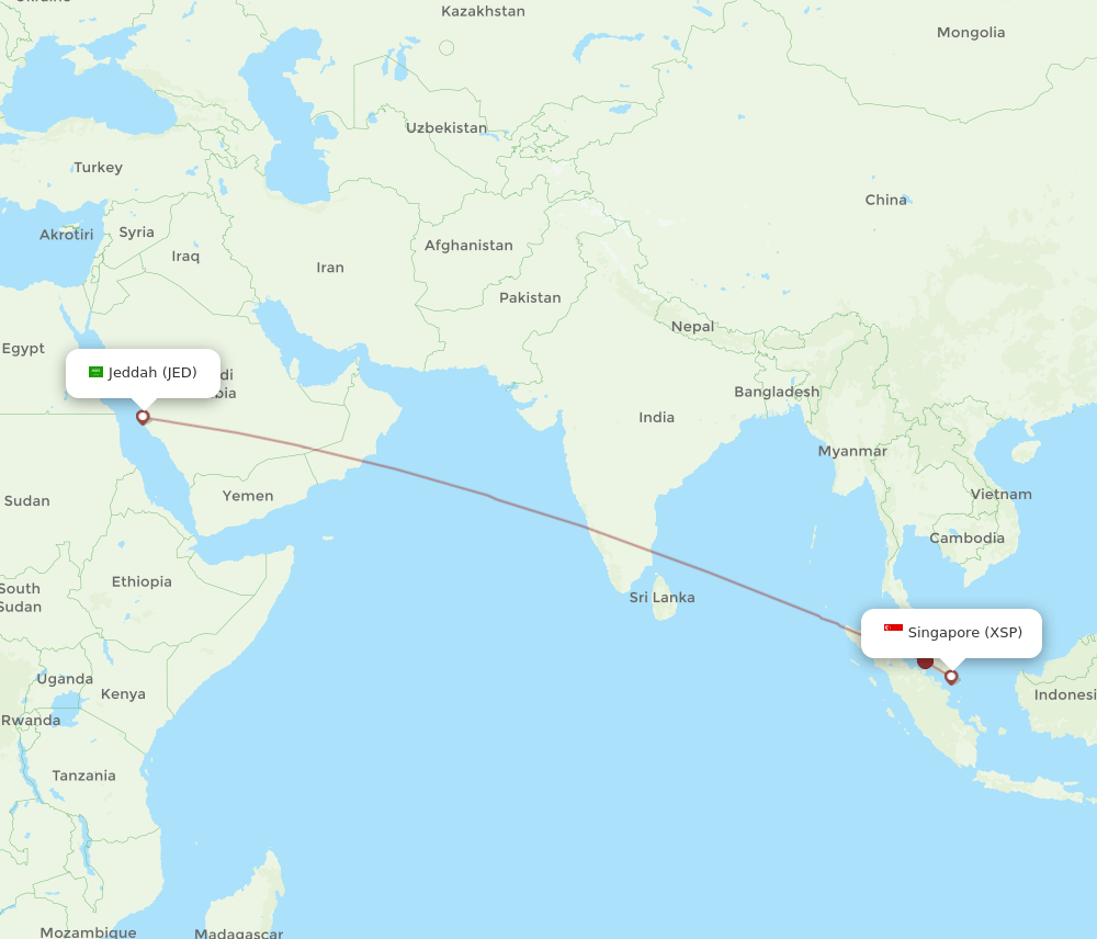 Jeddah - Singapore route map and flight paths