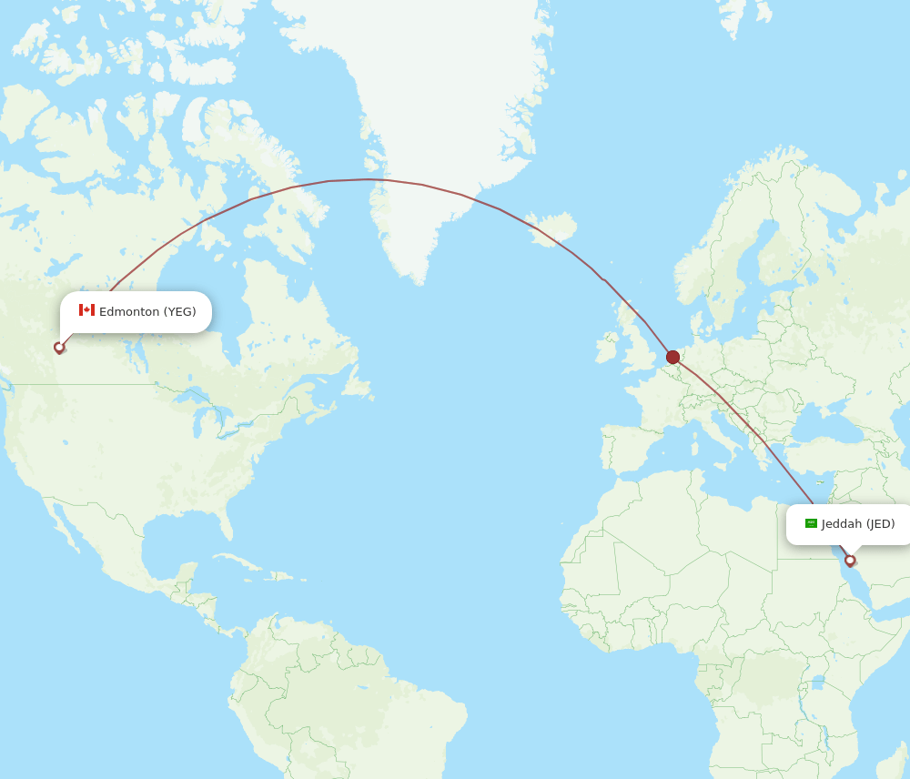 Edmonton - Jeddah route map and flight paths