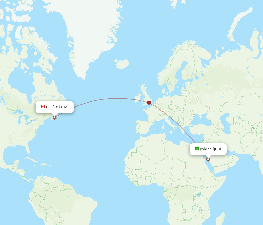 Halifax - Jeddah route map and flight paths