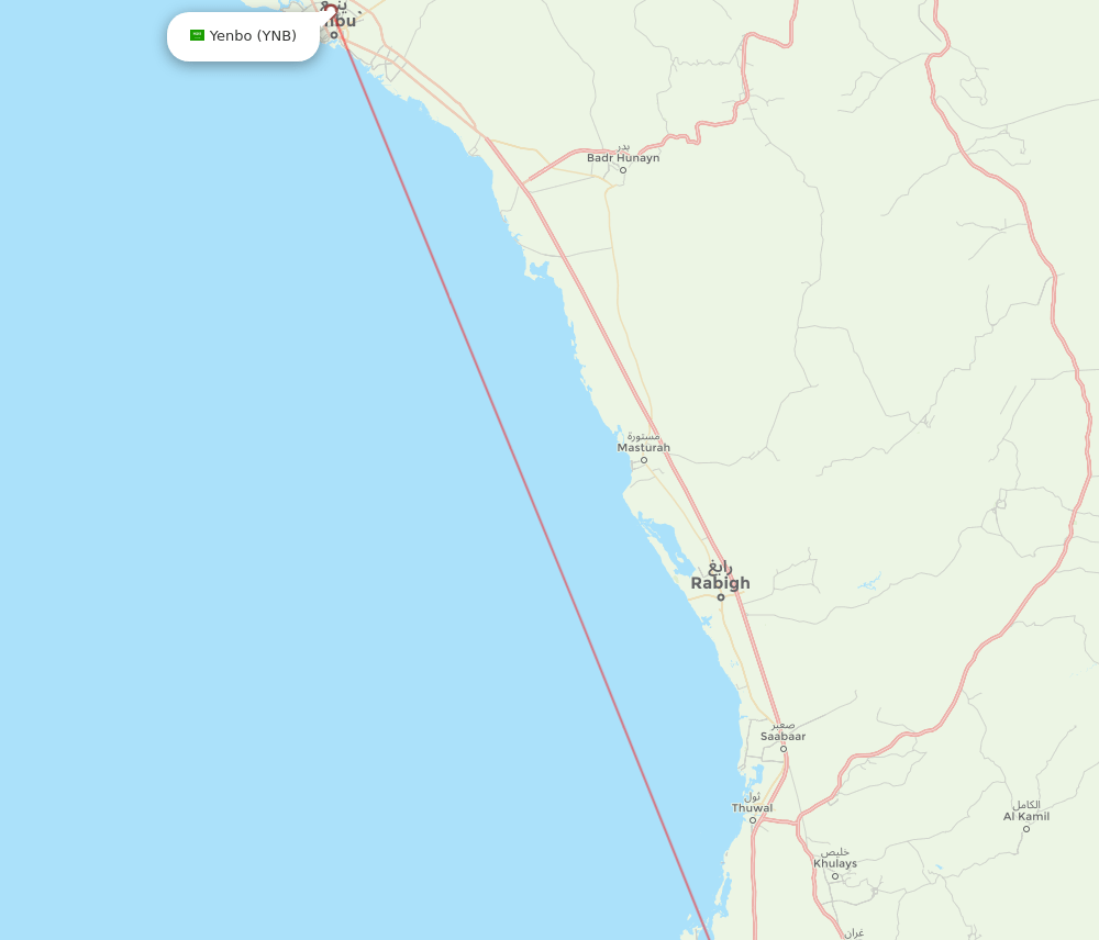 Jeddah - Yanbu route map and flight paths