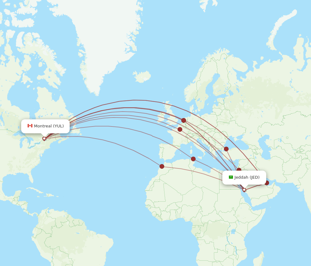 JED-YUL flight routes