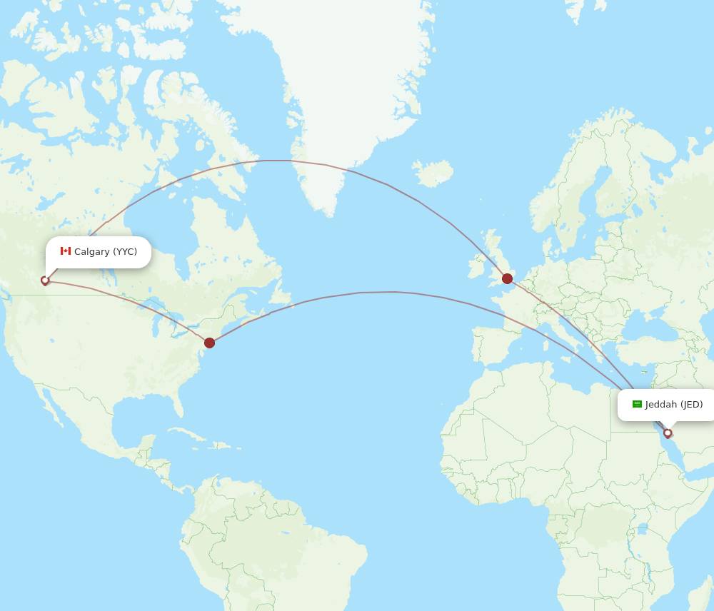 JED-YYC flight routes