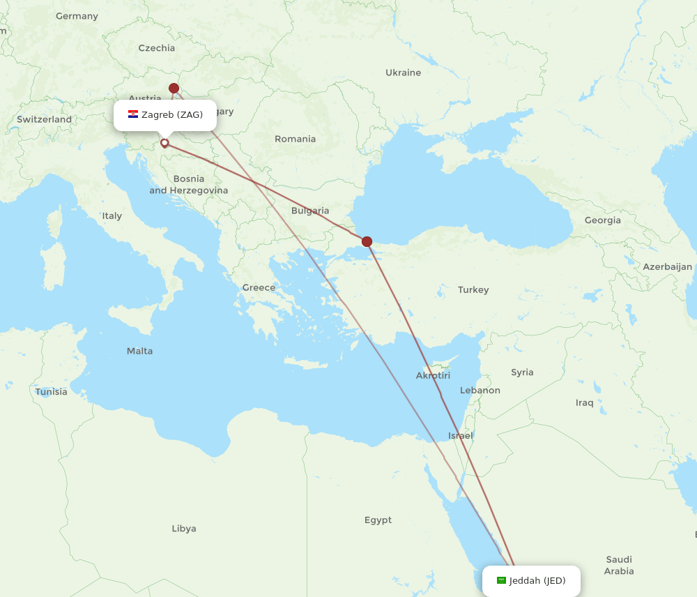 JED-ZAG flight routes