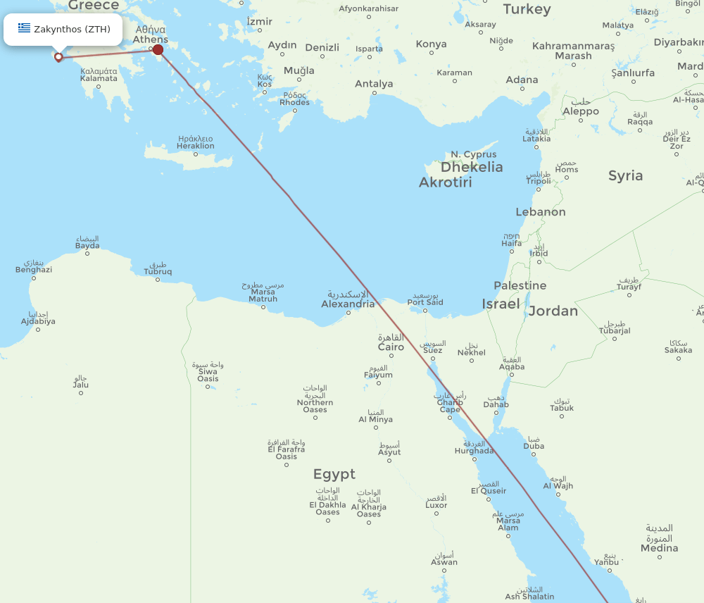 JED to ZTH flights and routes map