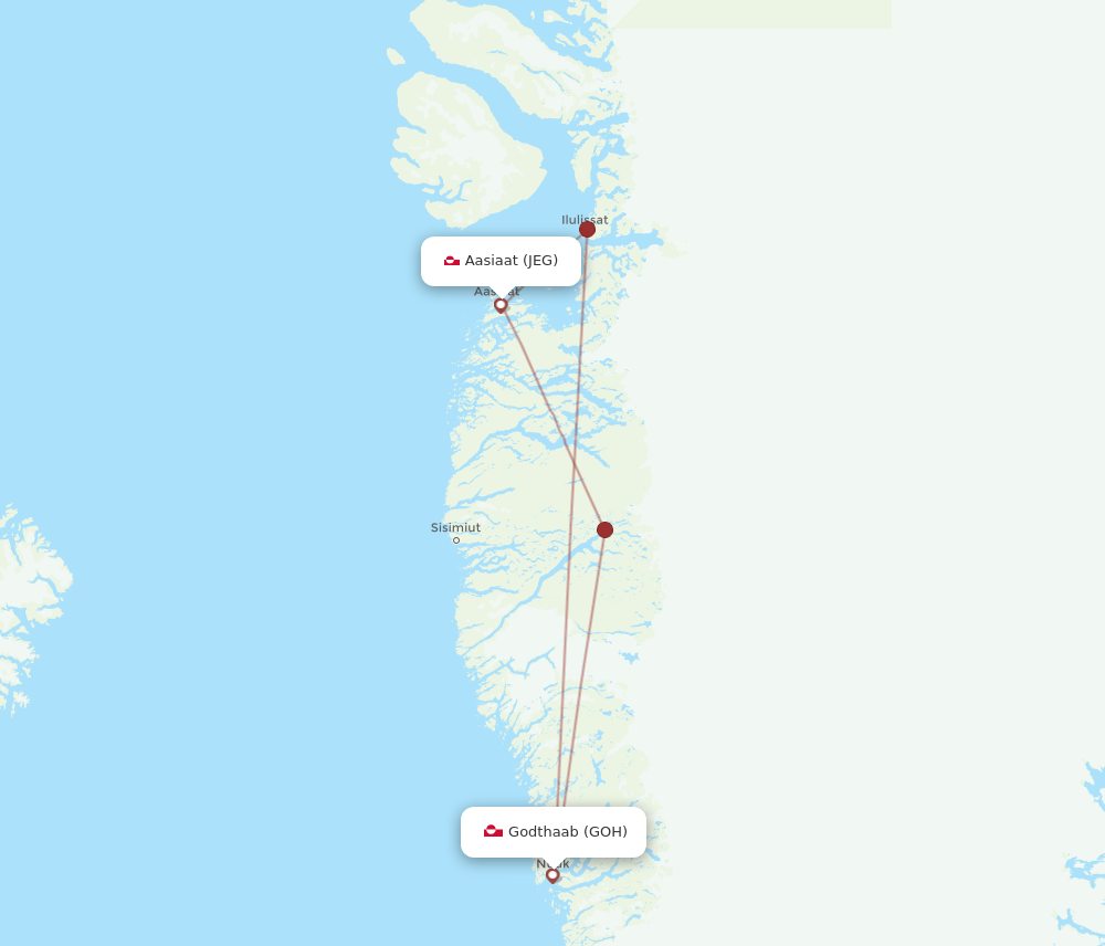 JEG to GOH flights and routes map