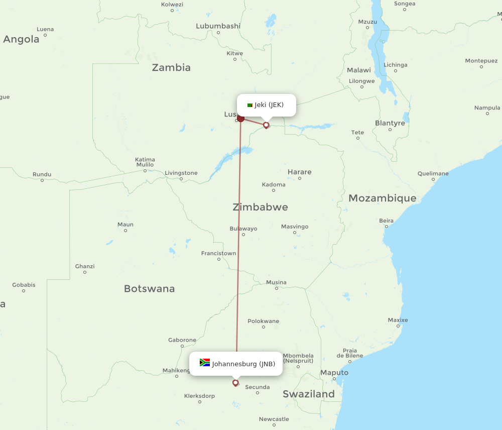 Johannesburg - Jeki route map and flight paths