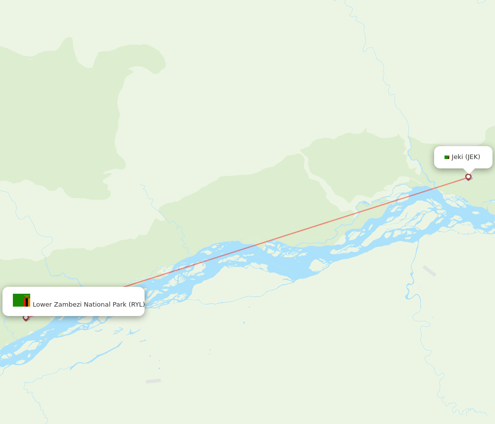 Jeki - Lower Zambezi National Park route map and flight paths