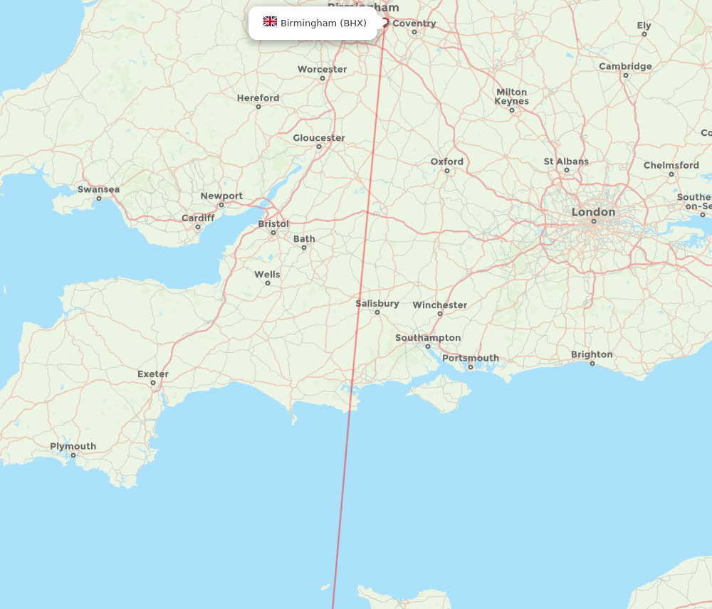 Jersey - Birmingham route map and flight paths