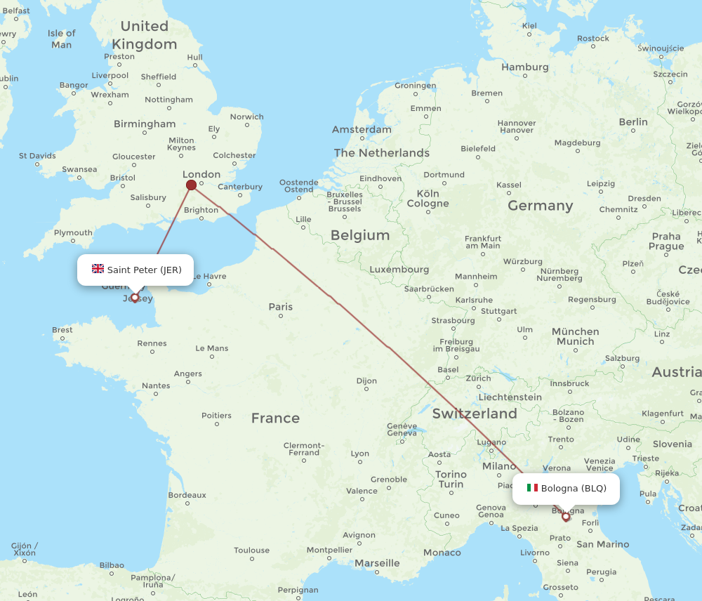 JER to BLQ flights and routes map