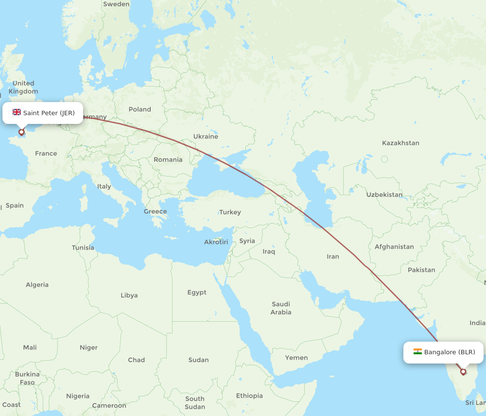 JER-BLR flight routes