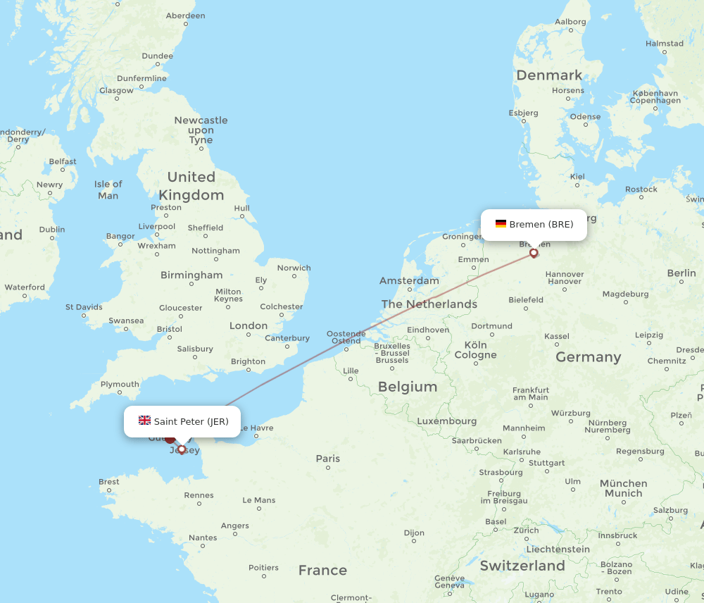 Bremen - Jersey route map and flight paths