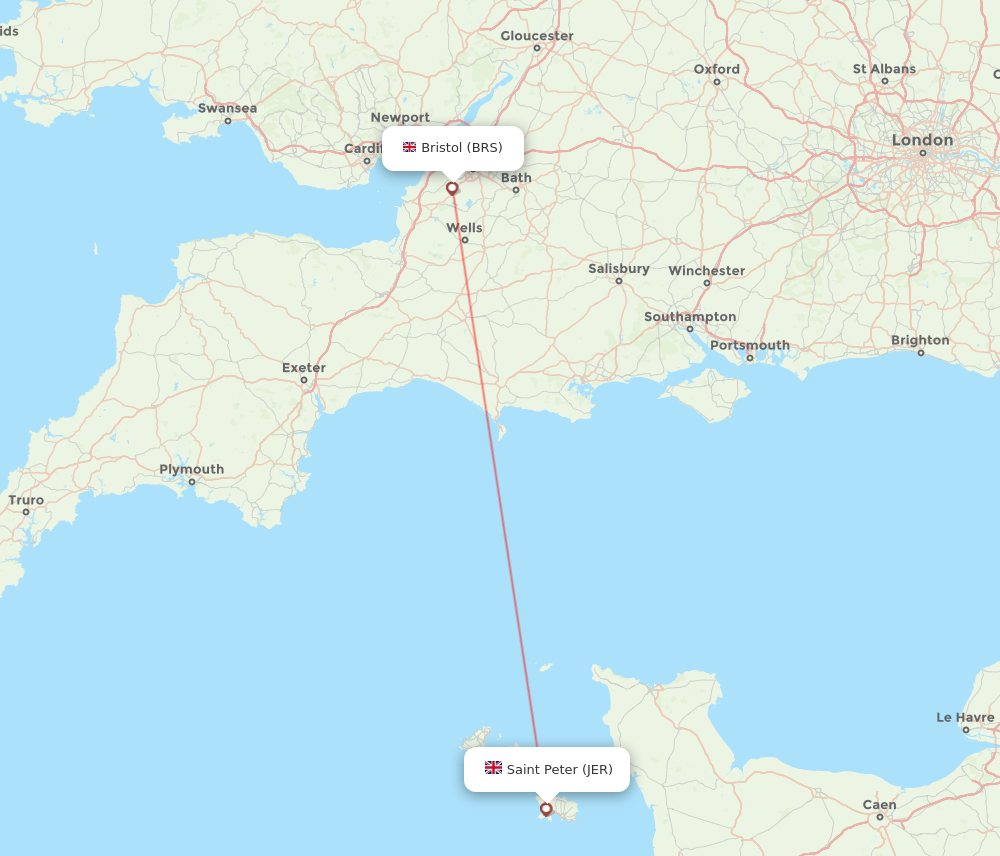 Jersey - Bristol route map and flight paths