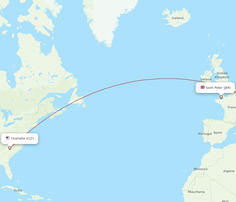 JER to CLT flights and routes map