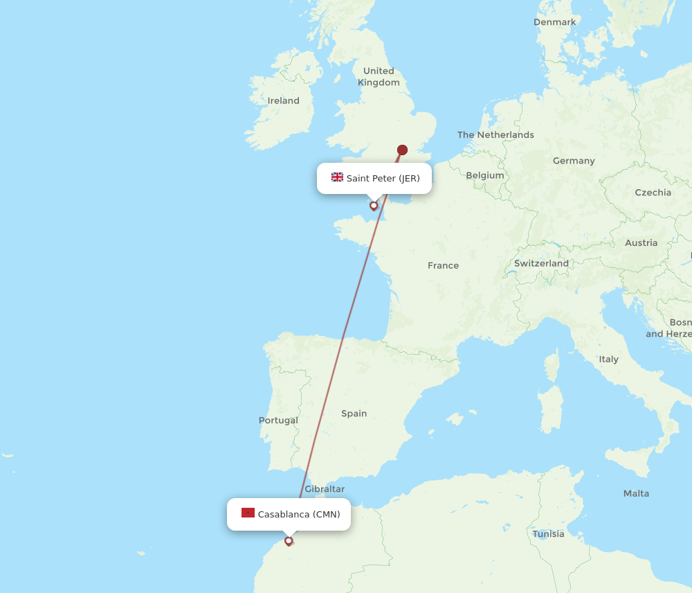 JER to CMN flights and routes map
