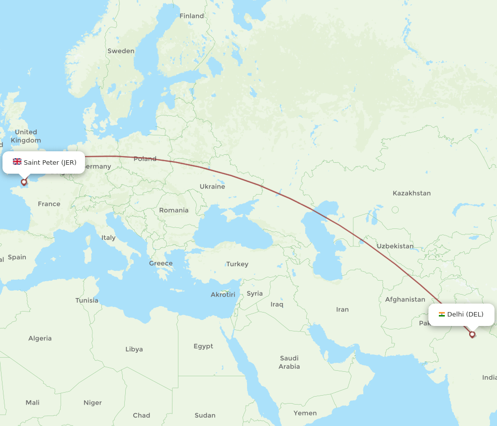 JER-DEL flight routes