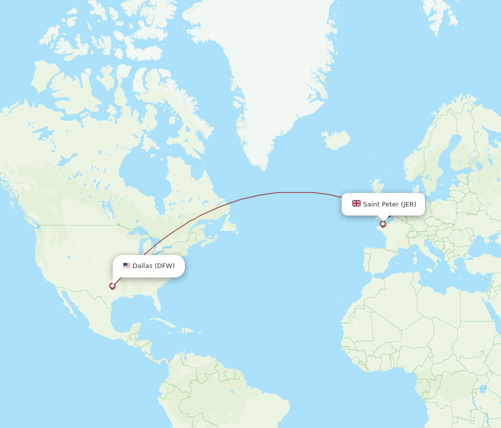 JER to DFW flights and routes map