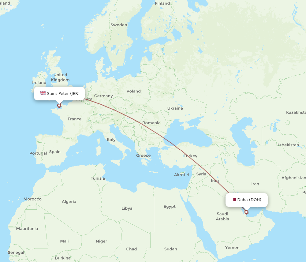 JER to DOH flights and routes map