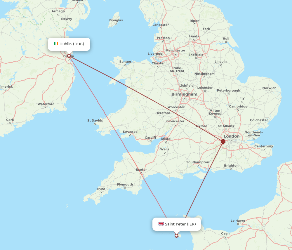 JER to DUB flights and routes map