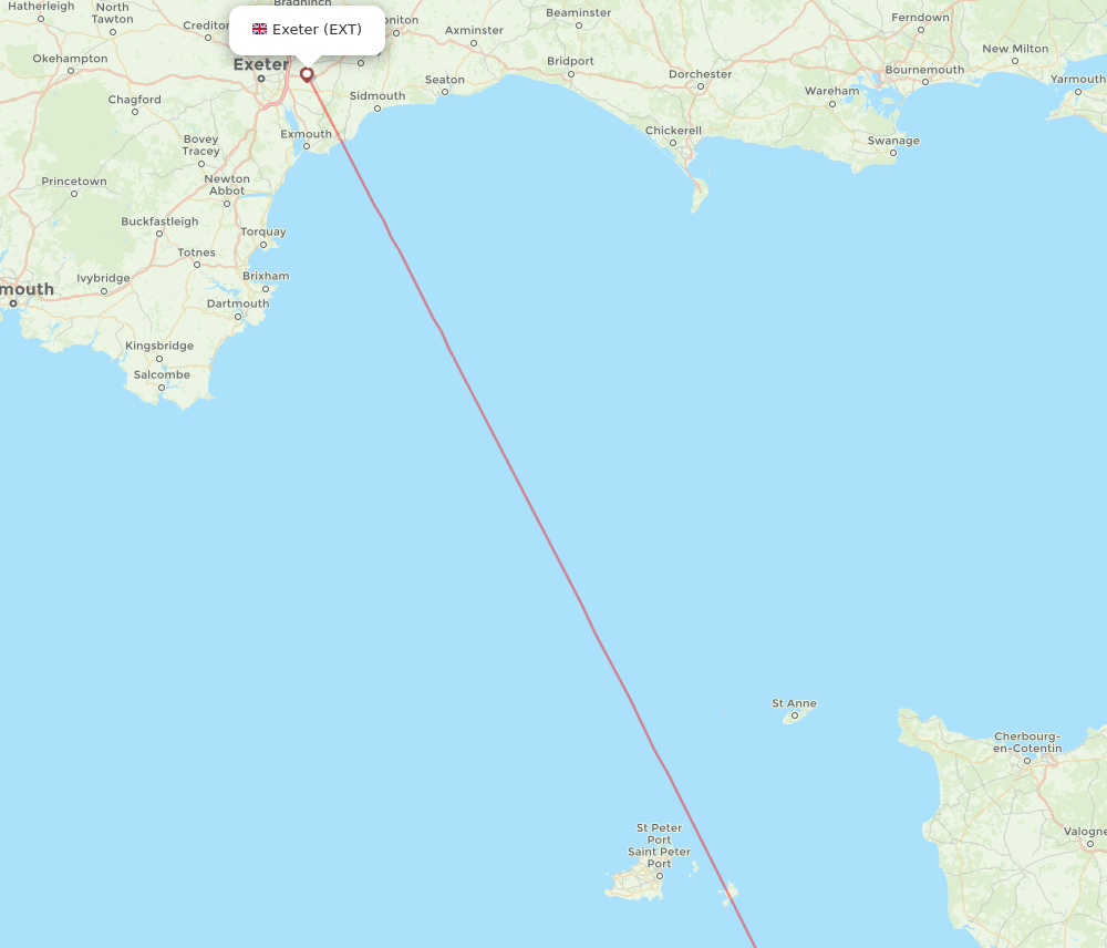 Jersey - Exeter route map and flight paths