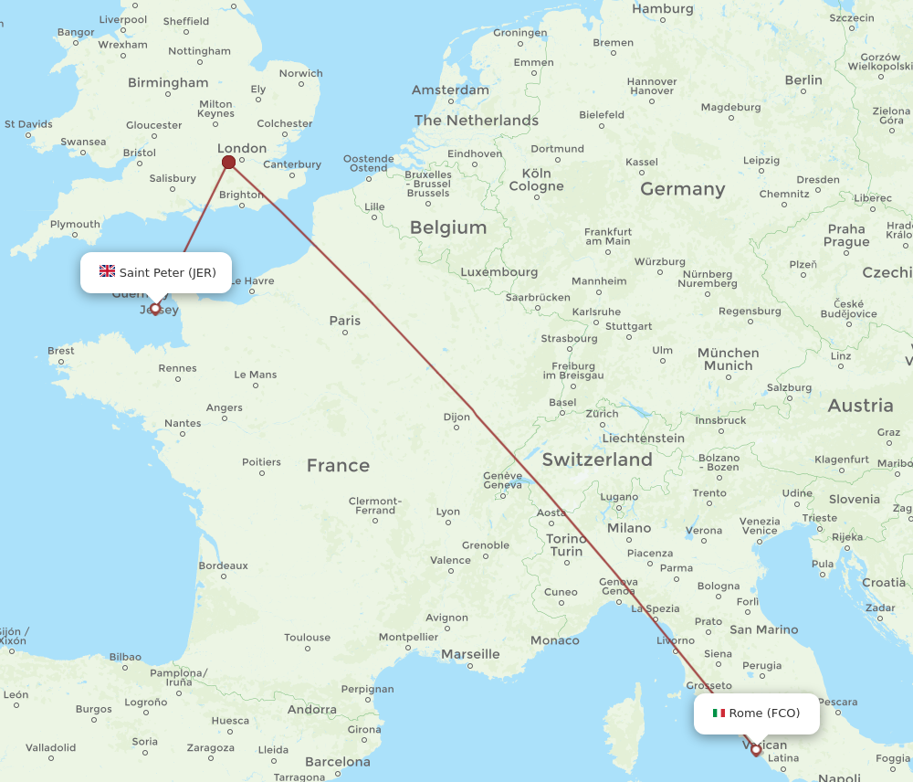 JER to FCO flights and routes map