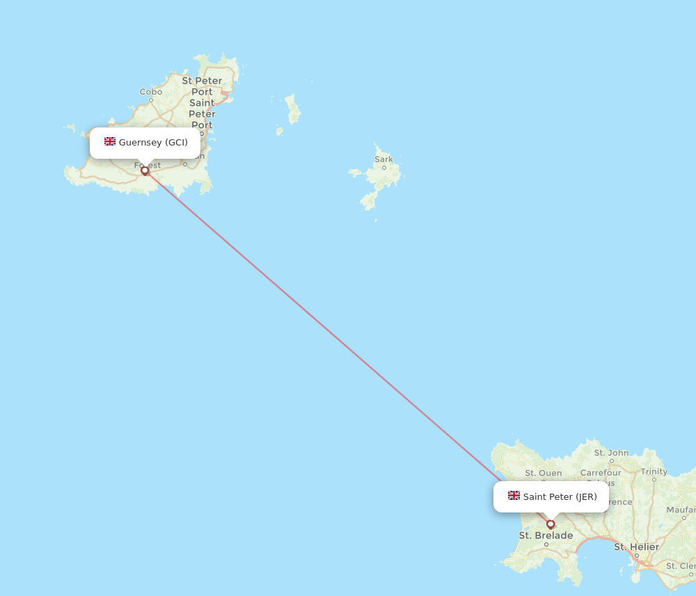 Jersey - Guernsey route map and flight paths
