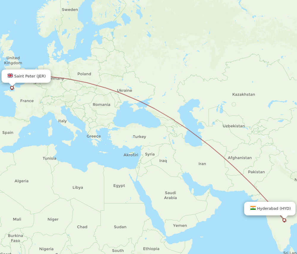 JER to HYD flights and routes map
