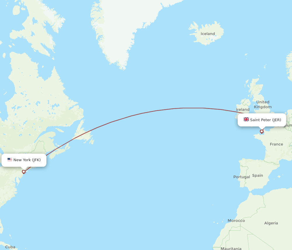 JER to JFK flights and routes map