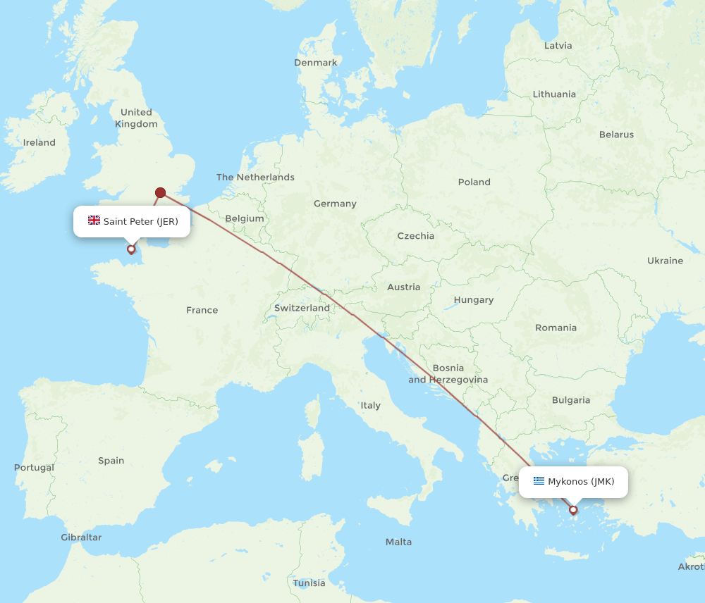 JER to JMK flights and routes map