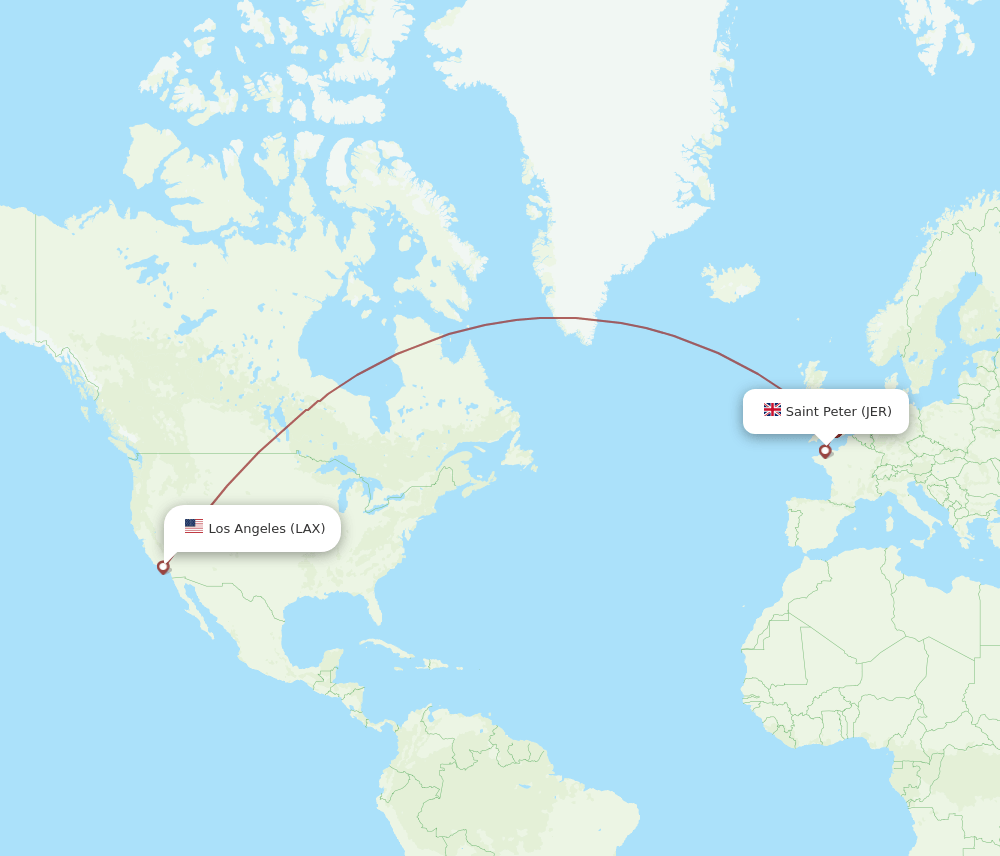 JER to LAX flights and routes map