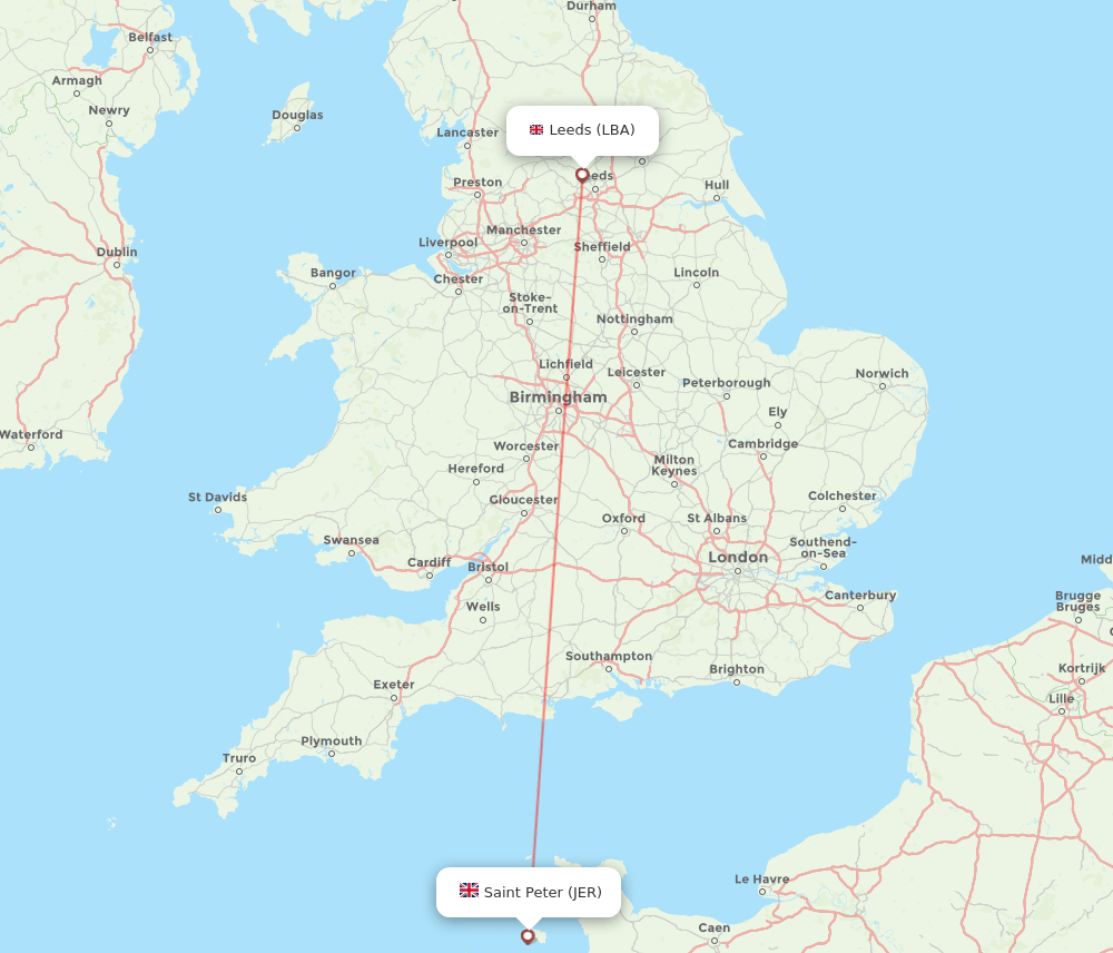 Jersey - Leeds route map and flight paths
