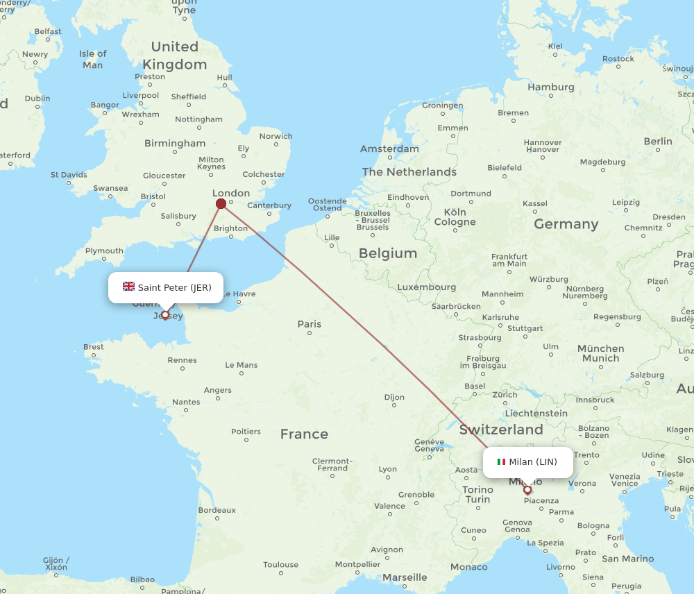 JER to LIN flights and routes map