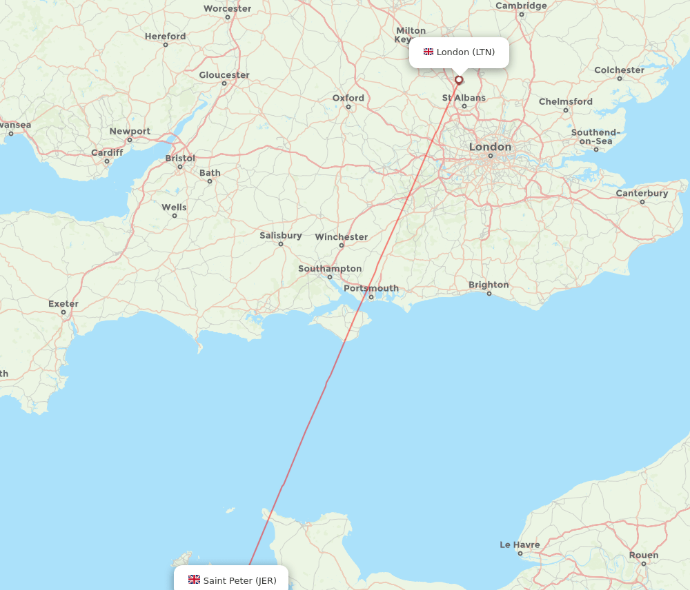 Jersey - London route map and flight paths