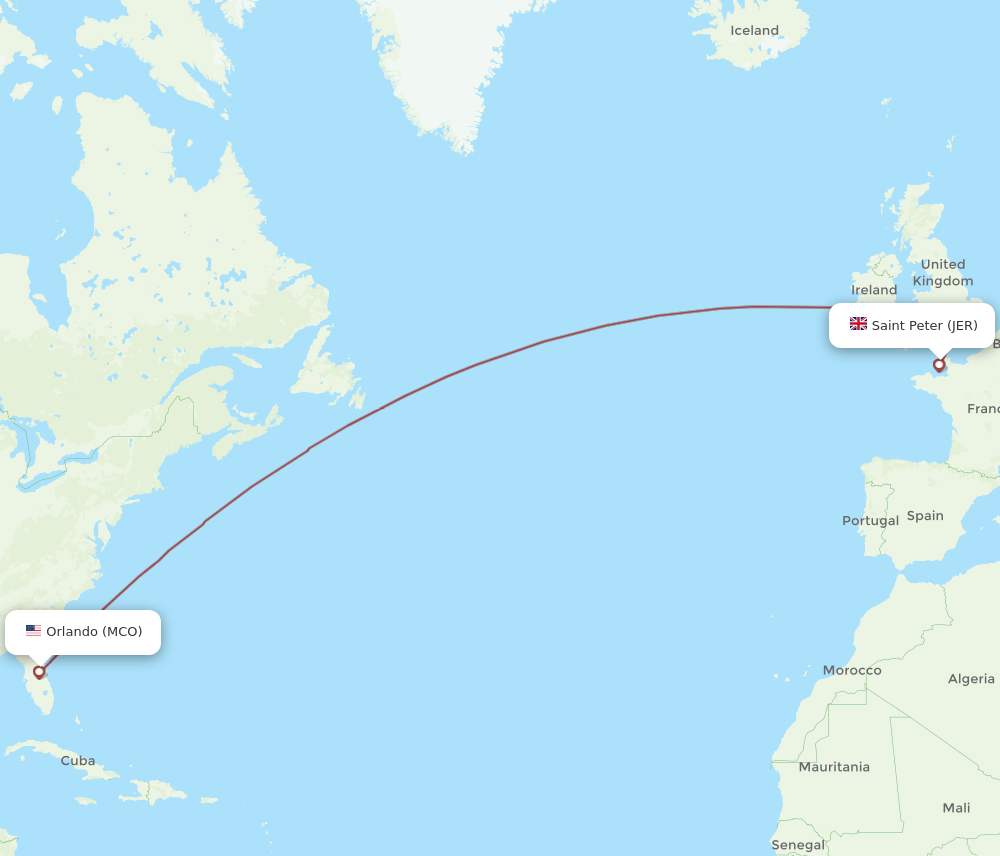 JER to MCO flights and routes map