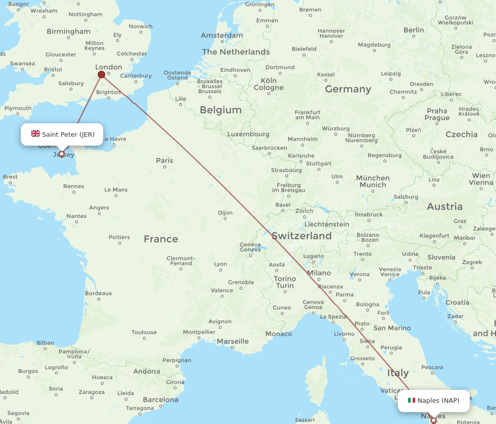 JER to NAP flights and routes map