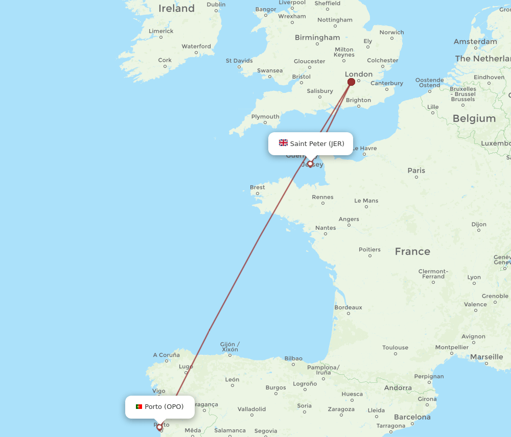 JER to OPO flights and routes map