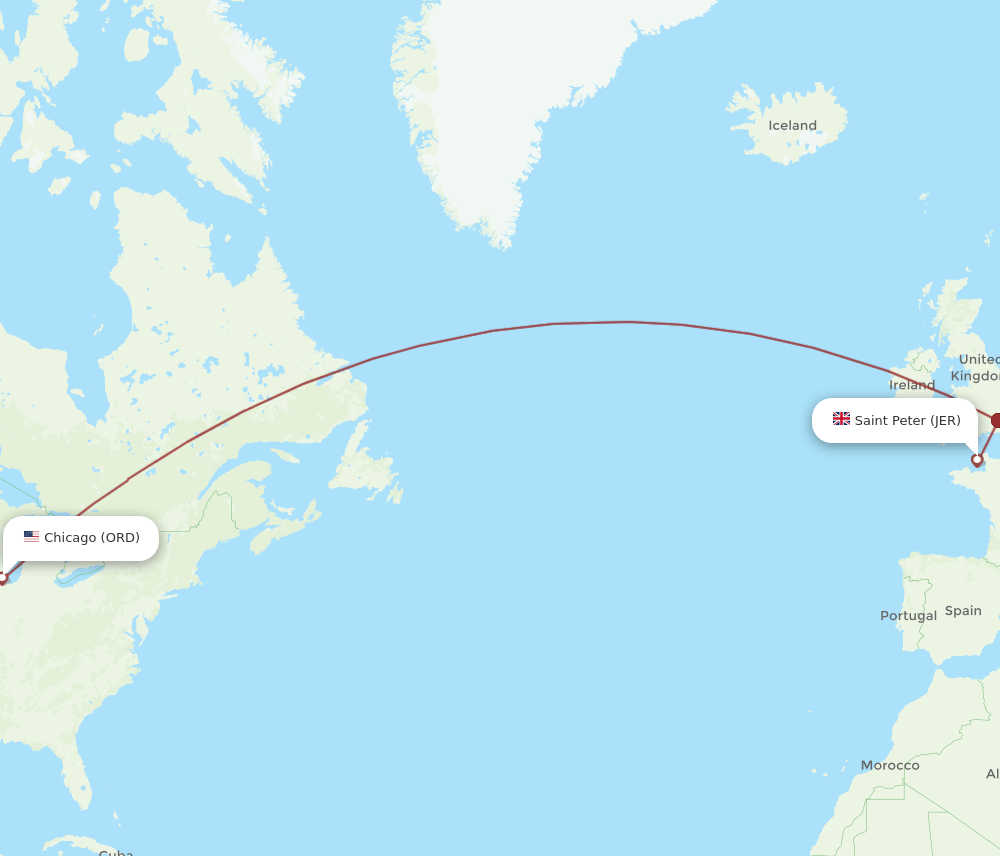 JER to ORD flights and routes map