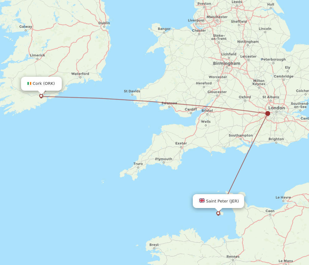 JER to ORK flights and routes map