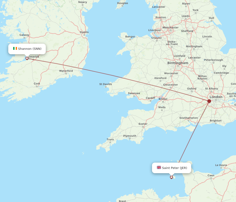 JER to SNN flights and routes map