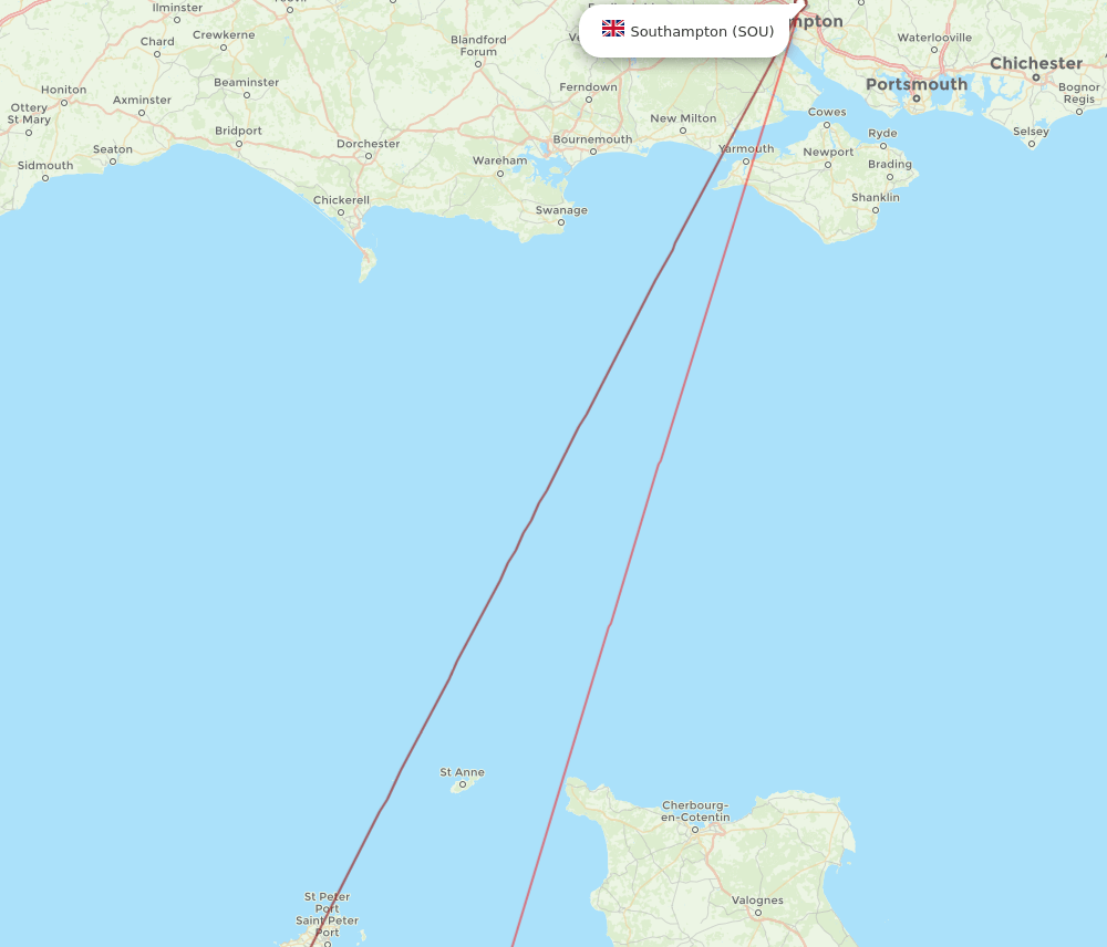 JER to SOU flights and routes map