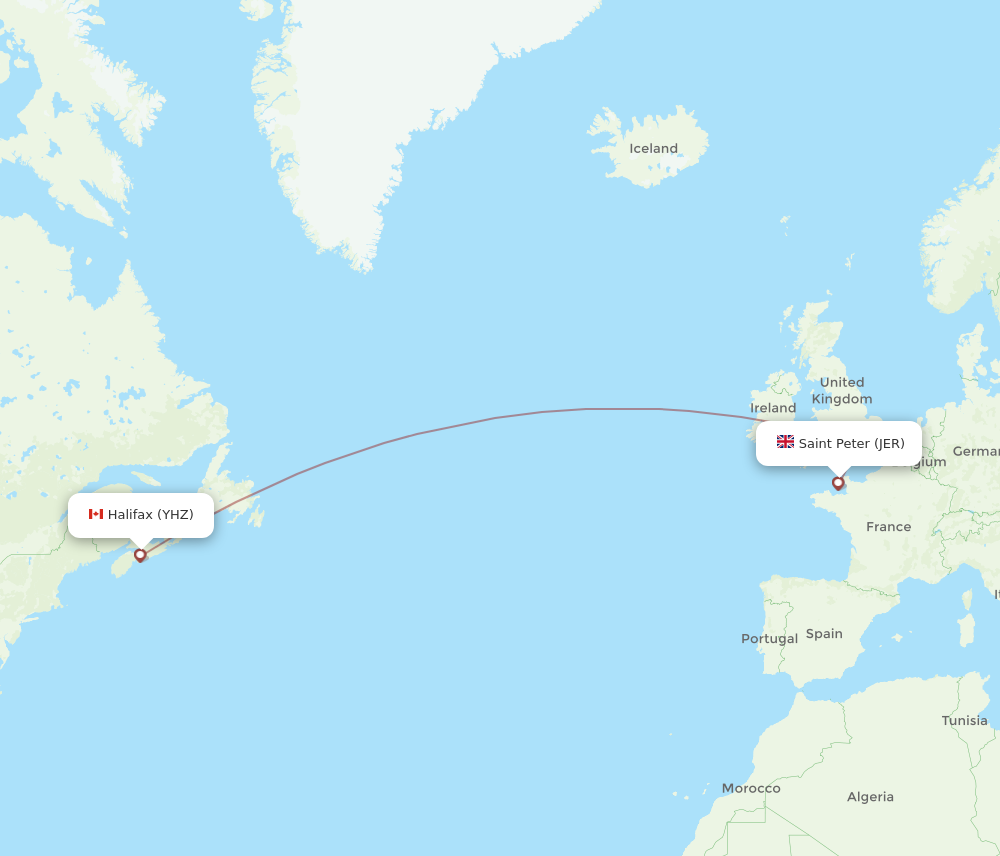 JER to YHZ flights and routes map