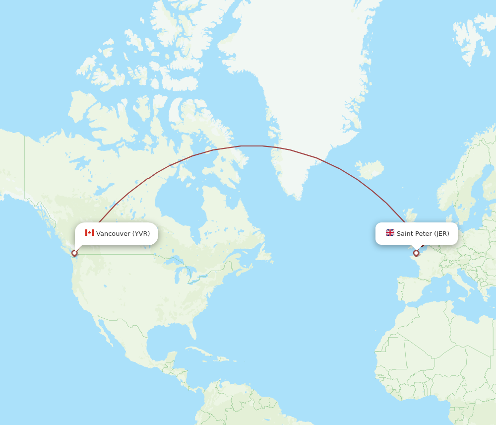 JER to YVR flights and routes map