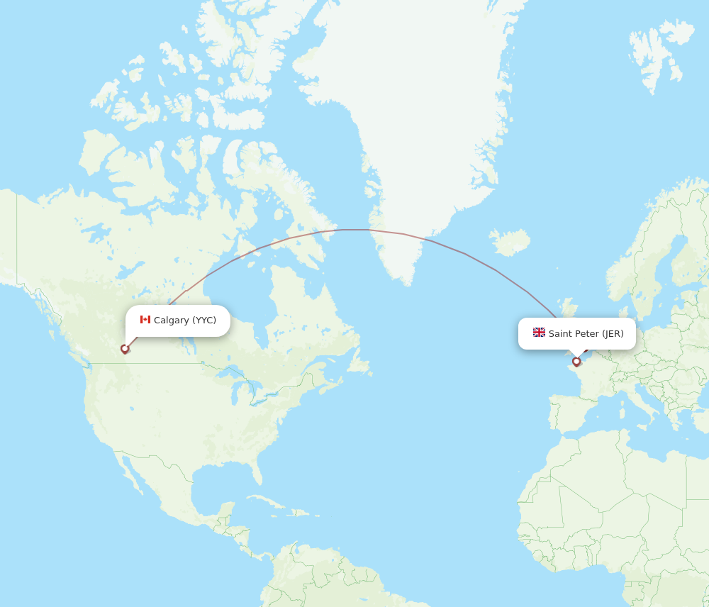 JER to YYC flights and routes map