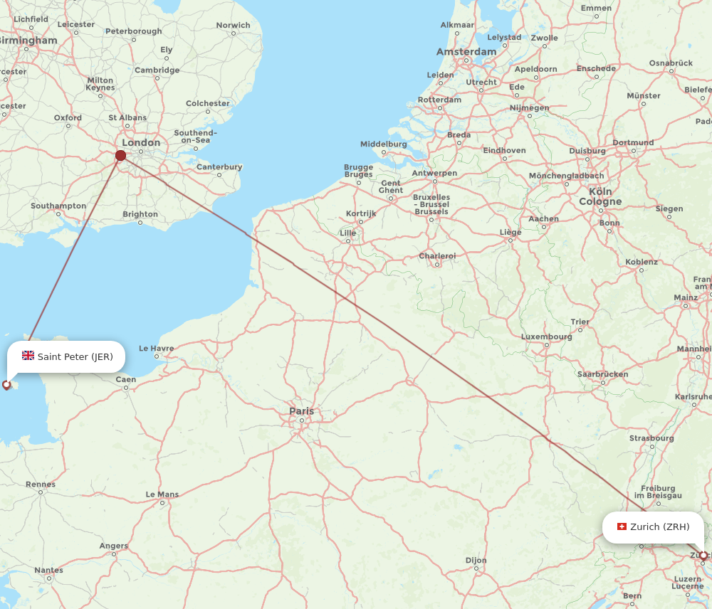 ZRH to JER flights and routes map