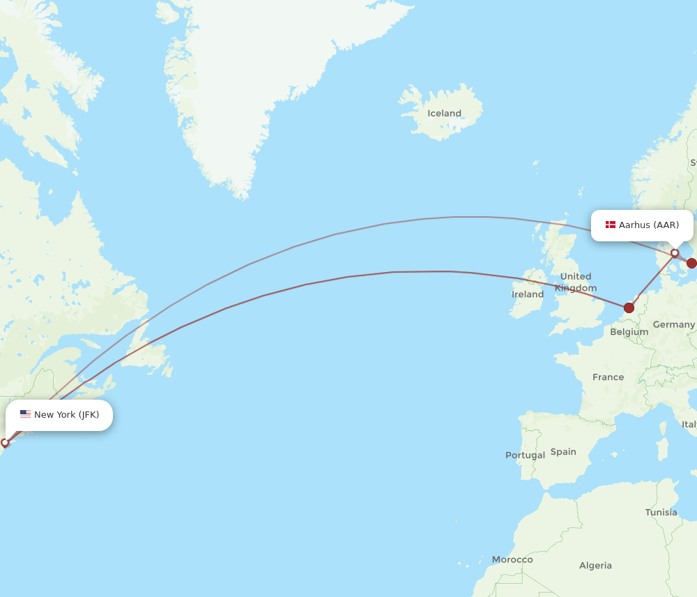 JFK-AAR flight routes