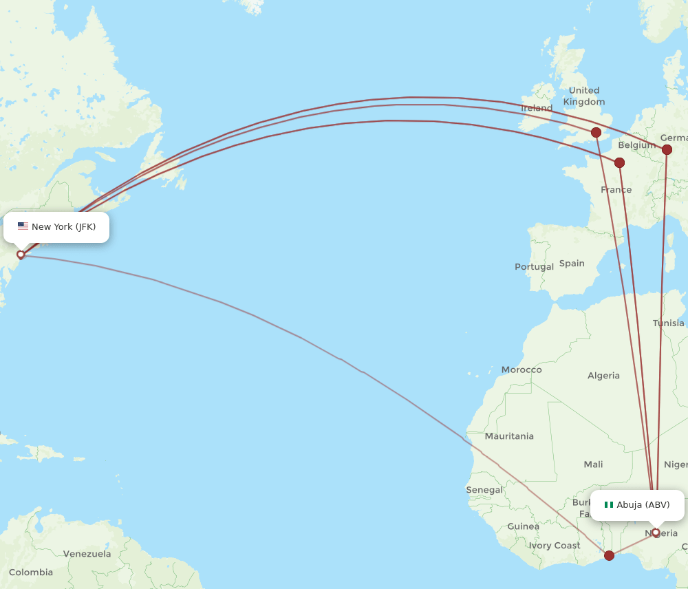 JFK-ABV flight routes