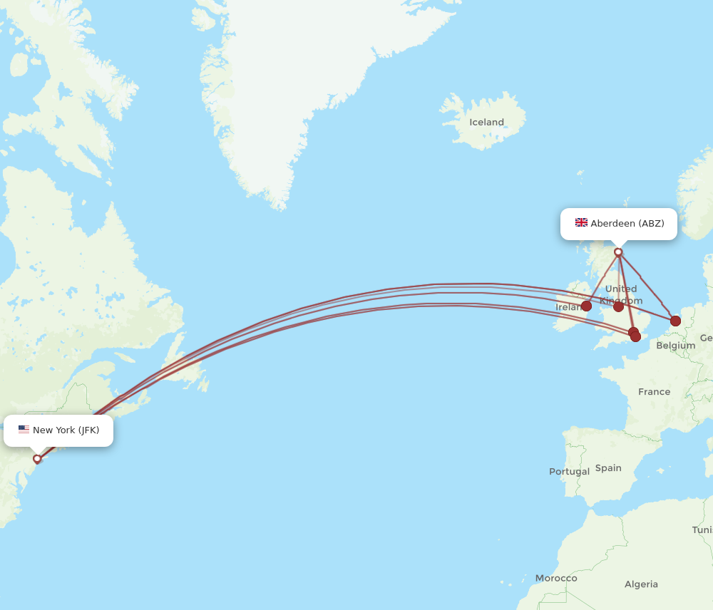 JFK to ABZ flights and routes map