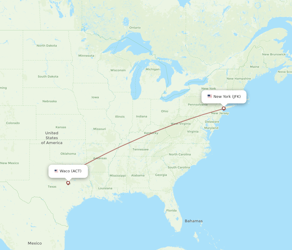 JFK-ACT flight routes